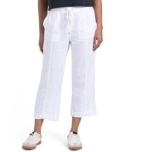 ELLEN TRACY White Linen Blend Pull On Drawstring Pants
